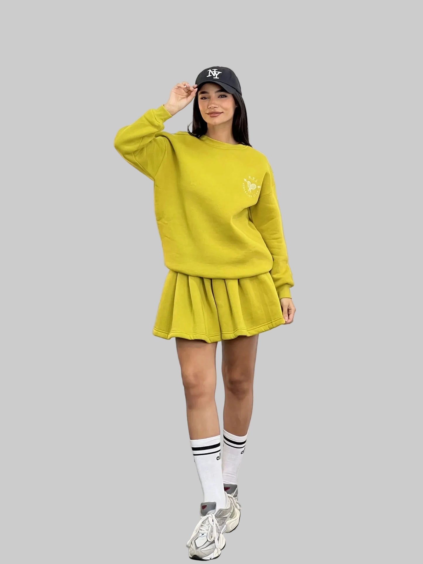 Sporty Casual Matching Set - Long Sleeve Sweatshirt and Mini Skater Skirt