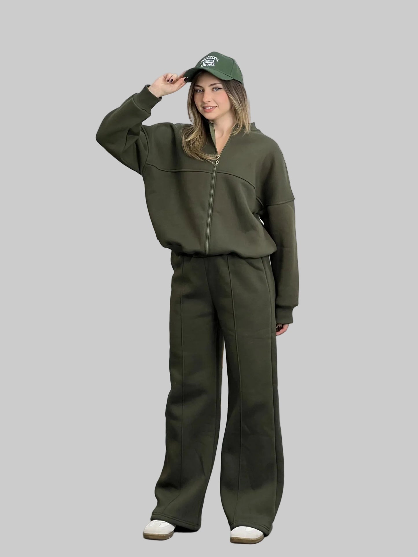 Wide-Leg Tracksuit Set - Full Zip Sweatshirt and Trousers