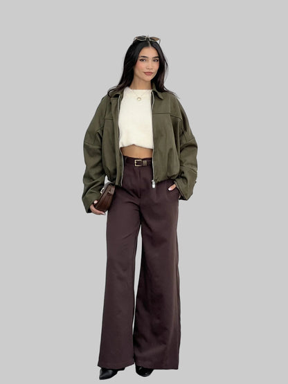 Bomber Style Faux Suede Cropped Zip Jacket