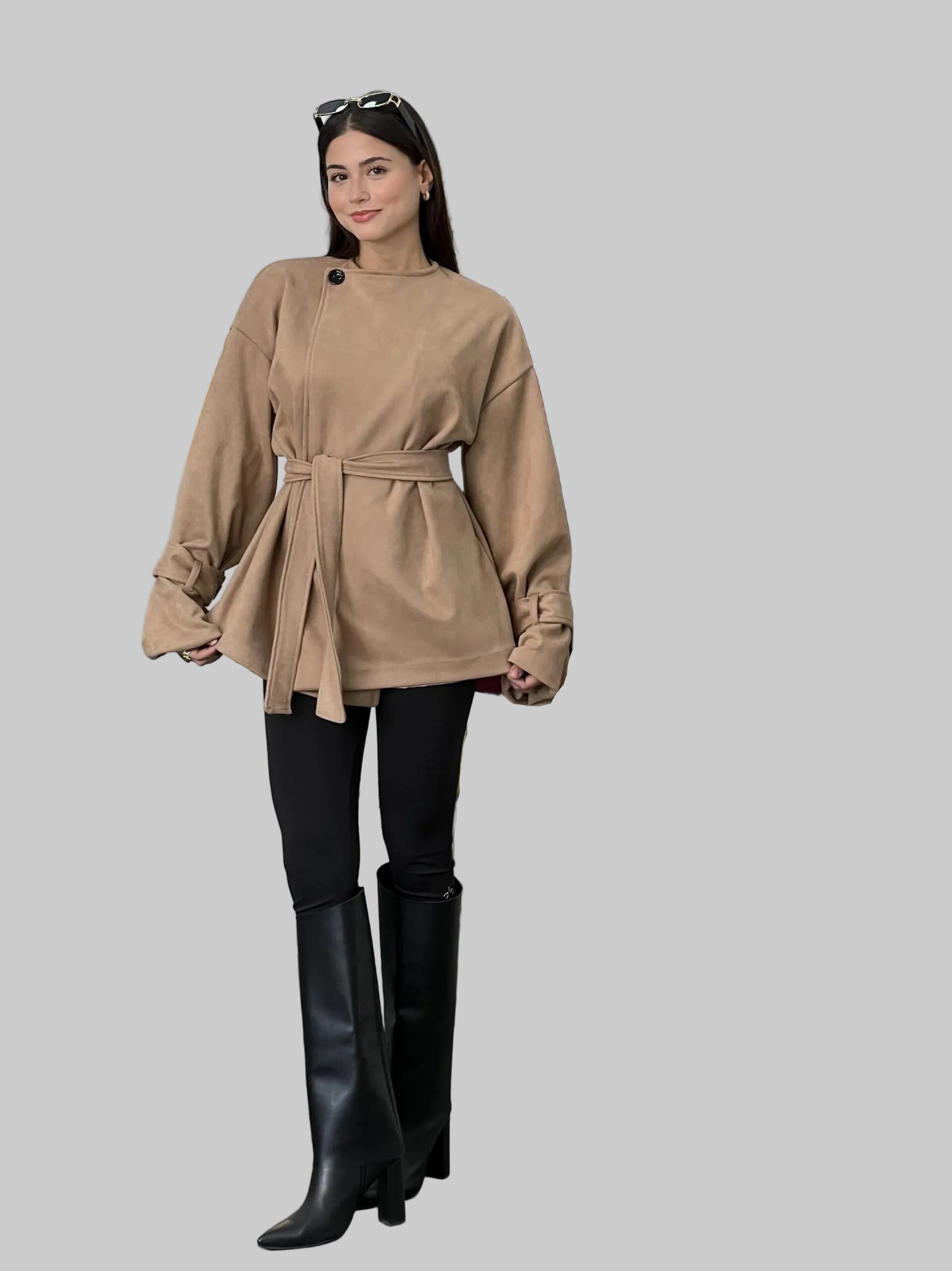 Elegant Long Sleeve Jacket with Adjustable Belt