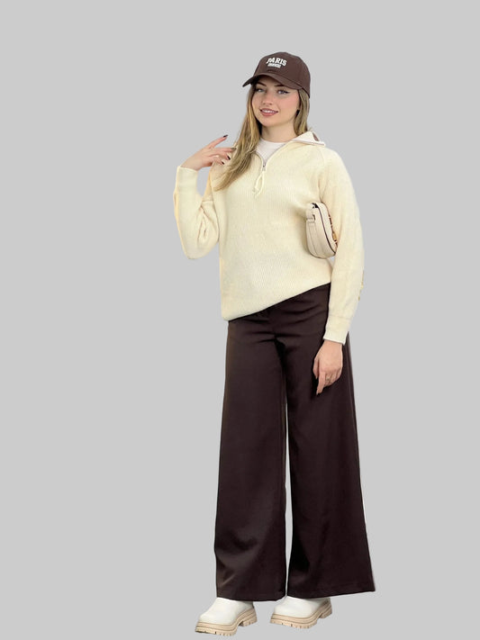 Quarter-Zip Pullover Sweater with Ribbed Hem