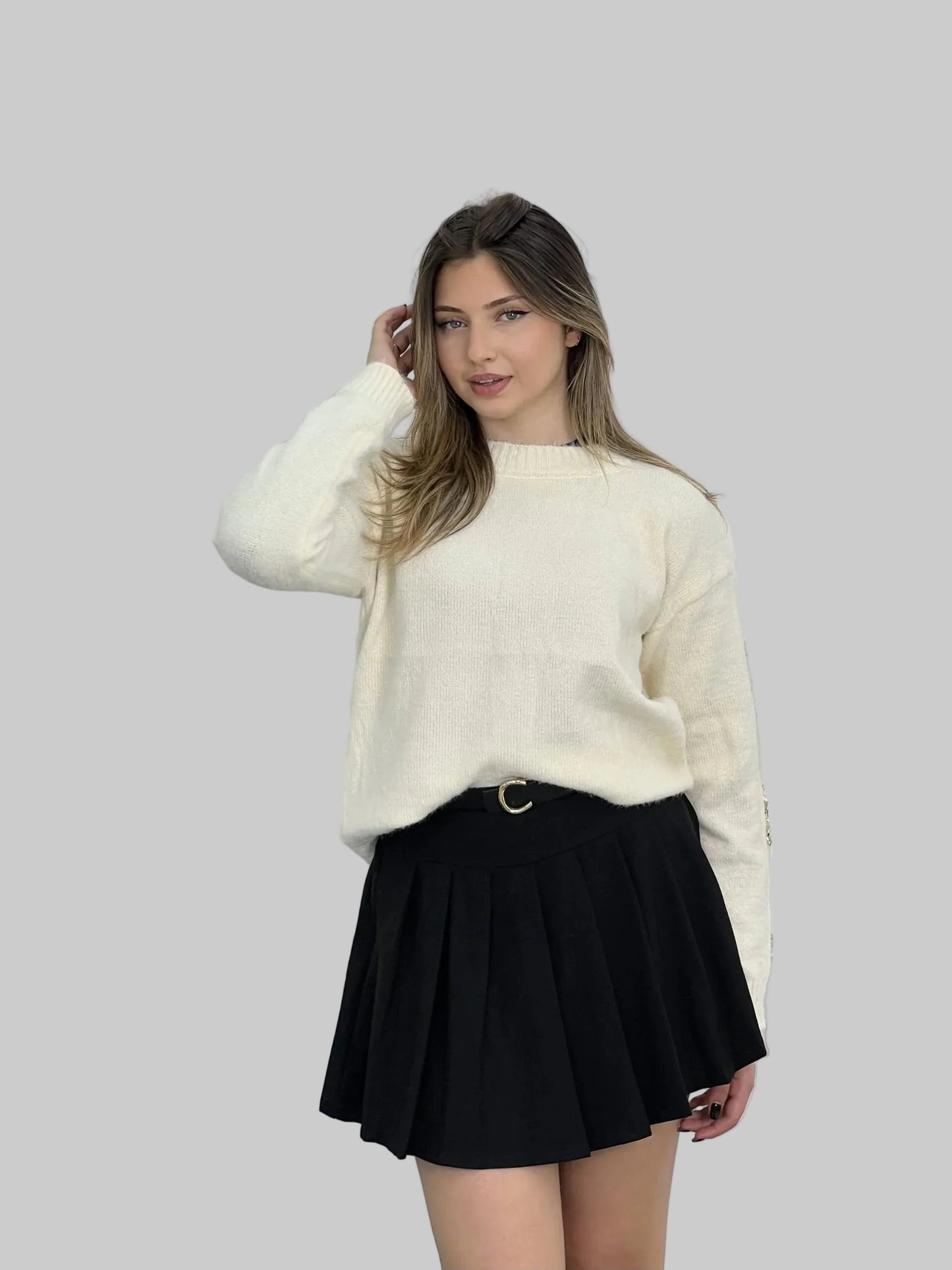 Soft Textured Knit Crewneck Sweater