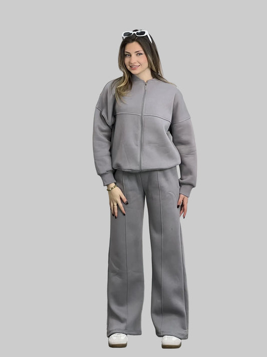 Wide-Leg Tracksuit Set - Full Zip Sweatshirt and Trousers